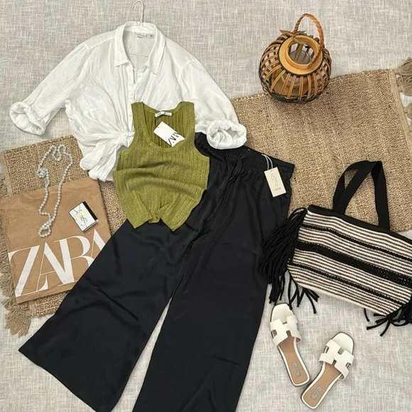 Joie black silk pants wide leg palazzo - Picture 2 of 14